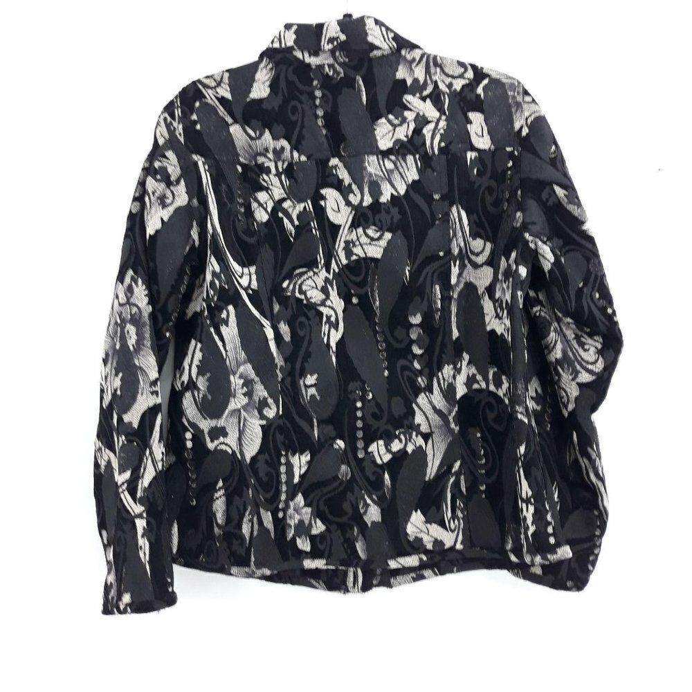 Vtg 80's Chico's Blazer Jacket Shacket Jacquard Tapestry Abstract Black Size 2 - Picture 5 of 8